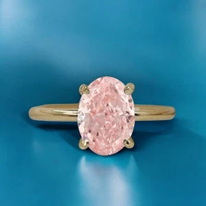 Fancy Intense Pink Diamond 1.50 Ct IGI Lab Grown Oval Cut 14K Yellow Gold Ring - Picture 1 of 11