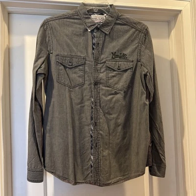 Men's Long Sleeve Button-Down Shirts Medium Navy Stripes Marc Ecko Cotton - Image 1 of 4