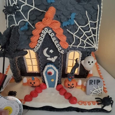 HALLOWEEN Haunted Gingerbread House LED Light Up Decor Ghost Tombstone Pumpkin - Image 1 of 4