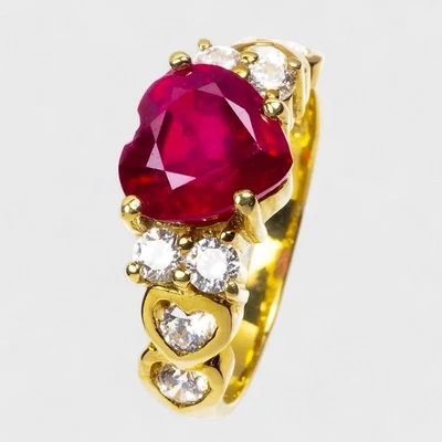 2.30Ct Heart Blood Red Ruby Rare 925 Sterling Silver Handmade Fine Jewelry Rings - Image 1 of 4