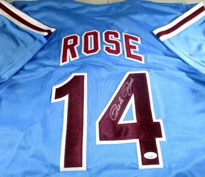 Pete Rose / Autographed Philadelphia Phillies Blue Custom Baseball Jersey / JSA - Image 1 of 4