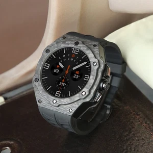 For Galaxy Watch Ultra Carbon Fiber Case Rubber Strap Protective Cover FKM Band - Picture 1 of 8