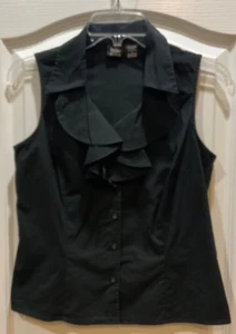 Mossimo Women's Button Up Shirt Top Size S Black Ruffles Sleeveless 140 - Picture 1 of 7