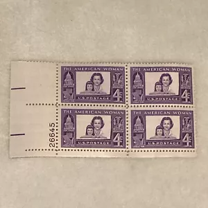 MINT 1960 4¢ Stamp The American Woman 4 Stamp Plate Block Never Hinged - Picture 1 of 4