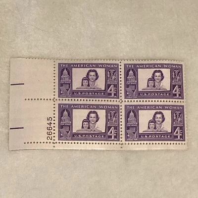 MINT 1960 4¢ Stamp The American Woman 4 Stamp Plate Block Never Hinged - Image 1 of 4