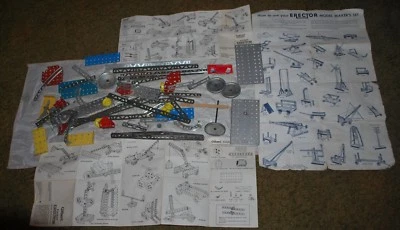 Lote de piezas de metal mixtas erector vintage con instrucciones ENVÍO GRATUITO A EE. UU. Foto 1 de 4