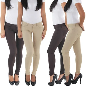 Pantalones de mujer SOTALA Skinny Slim Fit elásticos pantalones de tela marrón beige - Imagen 1 de 3