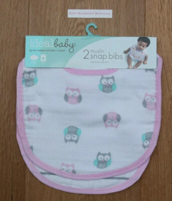 Pack de 2 baberos a presión Ideal Baby by the makers of aden anais muselina ~ búhos ~ Foto 1 de 2