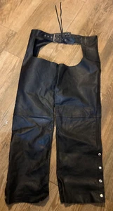 Wilson Black Leather Chaps Open Road Motorcycle Wilsons Leather Sz Lg - Picture 1 of 7