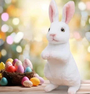 Cute White Bunny Rabbit Plush Toy 8” Stuffed Animal Soft Fluffy Gift For Kids - Picture 1 of 4