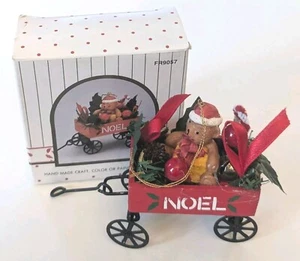 Vtg Christmas Ornament Wagon & Teddy Bear NOEL 4" x 3" x 2" NEW Wang's  - Picture 1 of 5
