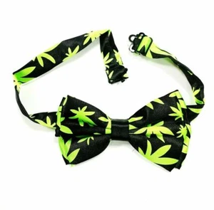 Cannabis Strap On Bow Tie Hipster Marijuana Ganja leaf Fashionable Prom Novelty - Picture 1 of 6