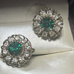 Orecchini antichi tono oro verde fiore fiore vite retro vintage - Foto 1 di 2