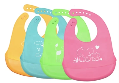 Baby Bibs soft silicone feeding Roll Up Food Catcher Pocket (4 different colors)