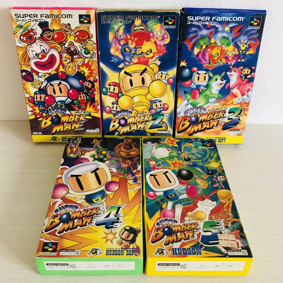 Super Bomberman Bomber Man 1 2 3 4 5 set of 5Super Famicom SFC Japan import - Image 1 of 4