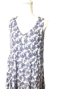 Rachel Ashwell Midi Dress White Blue Floral Size S Sleeveless Tiered Vacation - Picture 1 of 7
