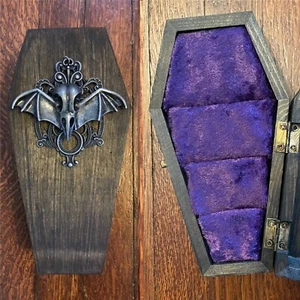 Vintage Inspired Coffin Ring Jewelry Box Engagement Wood Victorian Gothic Skull - Picture 1 of 4
