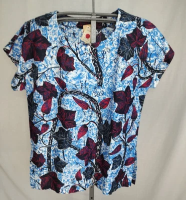 Exfoliante vintage nuevo con etiquetas para mujer? Top Lg-XL Hecho en Zimbabwe Azul Floral Cactus Escorpio Foto 1 de 4