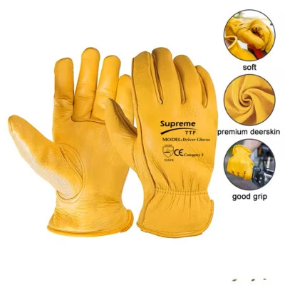 Yellow Leather Gardening Gloves Thorn Proof Garden Work Driver Safety Glove - Image 1 of 4