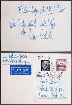 GERMANY 1938 Graf ZEPPELIN special Birthday Postmark on Airmail Card FDH to LOOK - Image 1 of 3