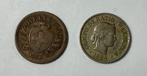 Switzerland 1850 2 Rappen & 1884 10 Rappen (#2321) decent coins - Picture 1 of 2