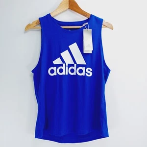 NEW Adidas Sleeveless Tank Top Womens Size XS Blue White Logo Gym Workout Cotton - Picture 1 of 14