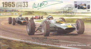 1965c LOTUS 33, BRM P261 FERRARI 158 SILVERSTONE F1 Cover signed RICHARD ATTWOOD - Bild 1 von 1