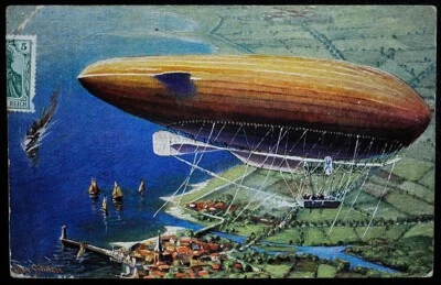 Original Zeppelin Luftschiff Postkarte, 2 Briefmarken und 4 Stempel 1910 - Bild 1 von 4