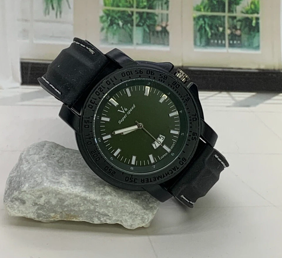 Military Analog Quartz 45 mm Calendar Watch Japan Mvt Silicone Strap - Image 1 of 1