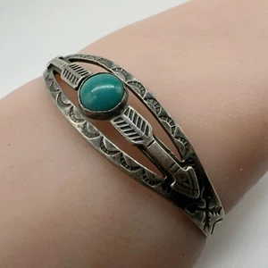VTG Fred Harvey Era Navajo Sterling Turquoise Child Cuff Bracelet 7.4g #pv - Picture 1 of 15