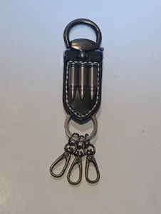 Bullet Biker Keychain Leather Strap Snap Hook Fob Western Rocker Punk Key Ring - Picture 1 of 2