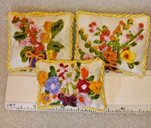3 Hand Embroidered Throw Pillows/Cushions 1:12-1:6 Dollhouse OOK - Picture 1 of 7