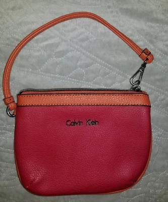 Calvin Klein Saffiano Red & Orange Leather Wristlet New without tags $48 - Image 1 of 4