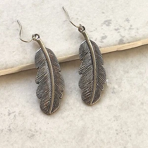 Feather Earring Western Bohemian Vintage Style Dangle Drop 2" Long Boho Hook - Picture 1 of 4