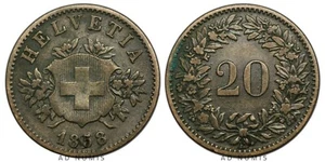 Suisse 20 centimes 1858 B Ecusson Croix Suisse Billon pièce de monnaie - Imagen 1 de 1