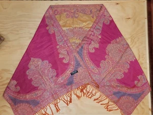 Pashmina Lana Cachemira Fushia Dorado Naranja Tejido Chal Bufanda Boho - Imagen 1 de 10
