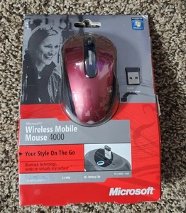 New 2010 Microsoft Mobile Wireless Red Mouse 4000 Blue Track D5D-00038 1383  - Picture 1 of 6
