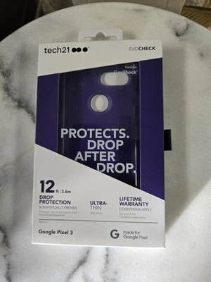 Tech 21 EVO Protects Drop Purple Thin flex shock Case For GOOGLE PIXEL 3 Phone - Image 1 of 3