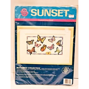 Vtg 1992 Sunset Butterfly Collection Counted Cross Stitch Sealed Kit 1992 New - Picture 1 of 4