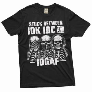 T-shirt uomo divertente maglietta scheletro regalo umoristico maglietta Idk Idc e Idgaf - Foto 1 di 13
