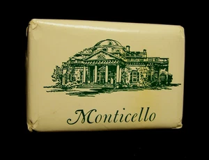 VINTAGE ADV MONTICELLO/CHARLOTTESVILLE, VA~SOUVENIR TRAVEL MINI SOAP~UNUSED - Picture 1 of 2