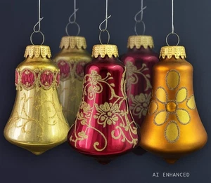 Christmas by Krebs Glitter Glass Bell Ornaments – Vintage Set of 5 with Box - Picture 1 of 13