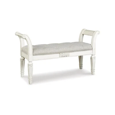 Realyn French Country Upholstered Tufted Accent Bench, Antique White - Image 1 of 4