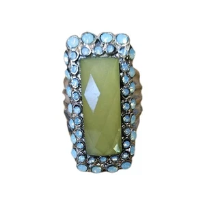Adjustable Rectangle Yellow InlayAcrylic Rhinstone Stretch Band Costume Ring - Picture 1 of 7