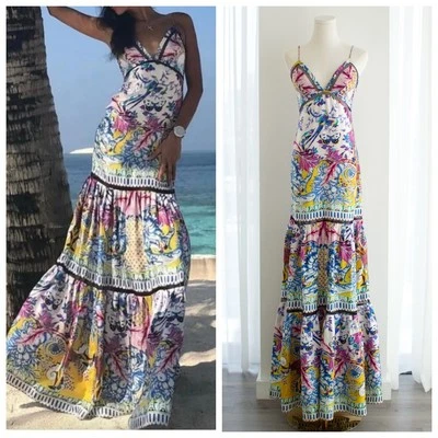 Maxi Vestido Roberto Cavalli Vintage Años 2000 Multicolor Estampado Nausicaa Foto 1 de 4