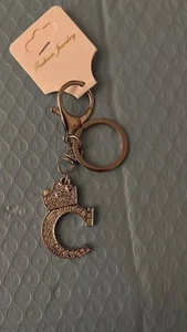 C Letter Initial Keychain - Silver Rhinestone Keychain with Tiara Jewel. - Picture 1 of 2