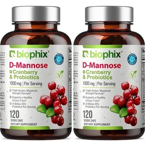 Biophix D-Mannose Plus Cranberry and Probiotics 1000 mg 120 Vcaps 2 Pack - Picture 1 of 9