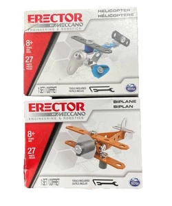 2 Erector Model Kits by Meccano Helicopter And Biplane Brand New - Bild 1 von 11