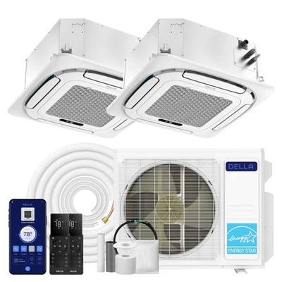 Cassette de techo 18K BTU 2 zonas (9K+9K) mini aire acondicionado dividido con calefacción Foto 1 de 4