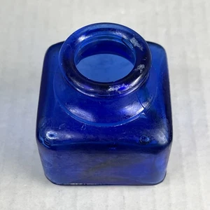 Glass Inkwell Cobalt Blue Square Style Vintage Unknown Maker - Picture 1 of 12